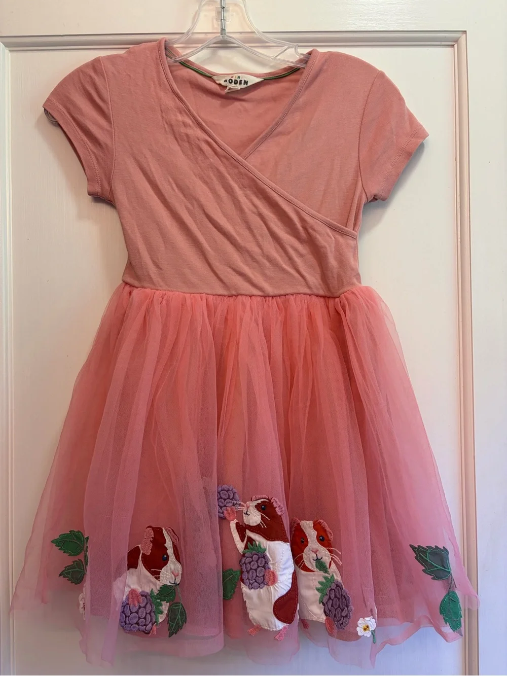 Mini Boden Pink Tulle Dress Embroidered Guinea Pig Hamster Cottage Ballet X1